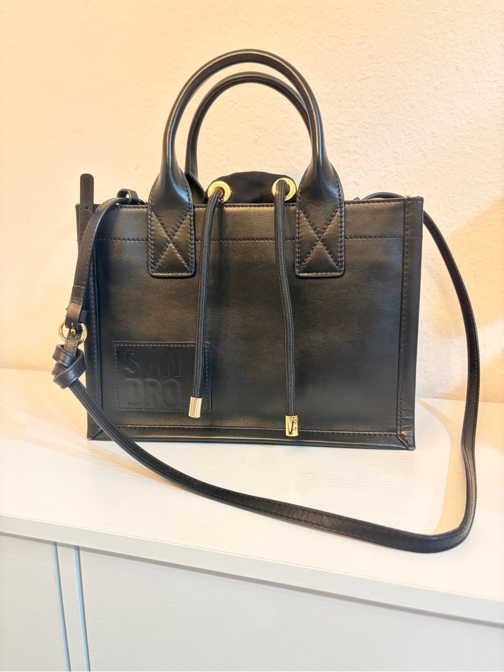 Sandro Paris Black Leather Satchel Tote -